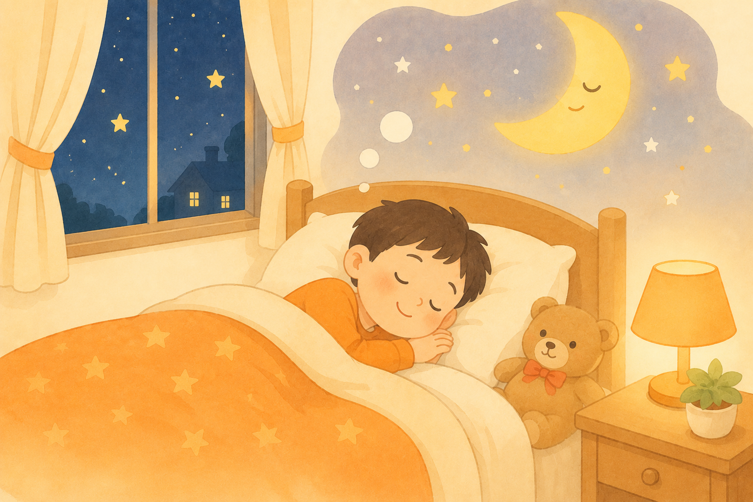 ぐっすり眠る子ども。睡眠が成長を支えることを表すイメージ
